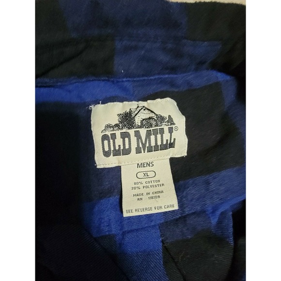Old Mill mens Blue flannel long sleeve button down 80/20% cotton shirt size xl - Picture 2 of 4